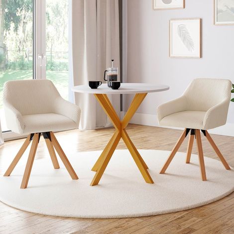 Lote de 2 sillas de comedor giratorias y sillones de mesa JANY de pana beige
