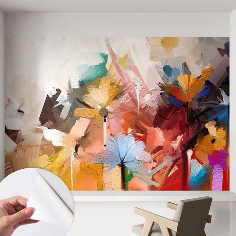 Papier peint adhésif décoratif avec colle pour salon chambre et bureau Installation rapide Abstrait floral 152x104 cm (1/5)