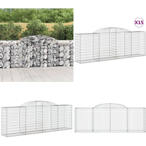 Gabionen mit Hochbogen 15 Stk 300x50x100/120cm Verzinktes Eisen - Gabionen - Gartendeko - Gartenzubehör - Zaun - Sichtschutz - Home & Living (1/5)
