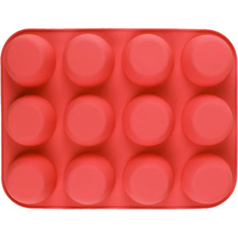 Moule à muffins rond en silicone souple, 12 pièces, démoulage facile, pour cupcakes, muffins, gélatine, savon, bougies, grand format rouge (1/5)