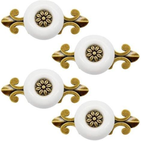 4pcs Ceramic Handle Door Handle with 2.5cm Screws, White, Vintage Classic Cabinet Handle Drawer Handle for Kitchen Living Room Bedroom (1/5)