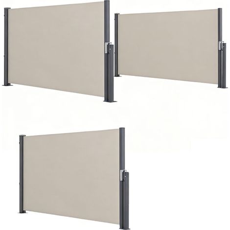 3er-Set  seitenmarkise ausziehbar 300x100cm Gartenmarkise Sichtschutzwand mit UV-Schutz Windschutz aus Polyester in Hellgrau