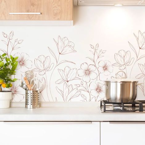 Crédence cuisine en aluminium - motif floral terracotta et blanc - 240x50 cm (en 2 bandeaux) (1/5)