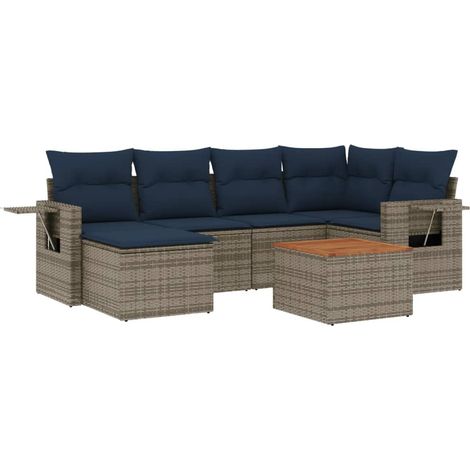 7-teiliges Gartensofa-Set mit Kissen, grau, Polyrattan vidaXL (1/5)