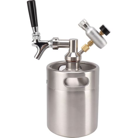 Mini Fût de Bière 2L en Acier Inoxydable avec Robinet et Valve Réglable, Jauge 60PSI pour Brassage Maison ou Café (1/5)