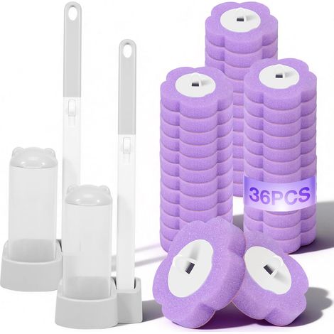 Lot de 2 brosses WC jetables avec support et 36 têtes de rechange (1/5)