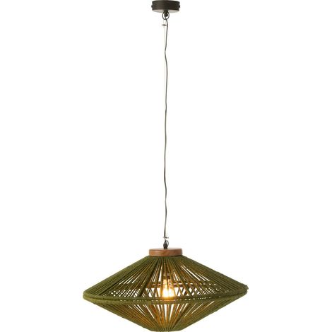Suspension en métal et jute vert style naturel pour salon - Vert olive naturel et noir (1/3)