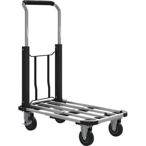 Klappbarer Transportwagen, 150 kg Tragkraft, ausziehbare Plattform, verstellbarer Griff, ideal für Kisten, schwarzer Stahl, Schwerlasttransport