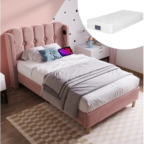 Bett Doppelbett USB Typ C 90x200 Rosa OKMYHOME (1/5)