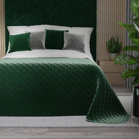 Couvre-lit matelassé Velvi - Vert bouteille - 170 x 210 cm (1/5)