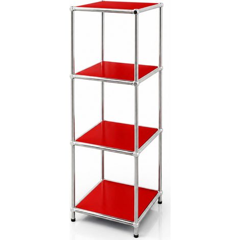 Étagère métal chromé design épuré, Concept Epuré MK-005, L30 x P30 x H89 cm, Rouge