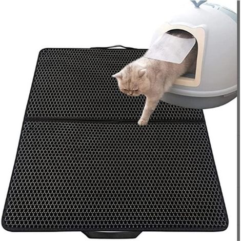 Litière pour chat,Tapis Litière Chat Bac à Litière pour Chats, Imperméable Non Toxique EVA,Double Couche en Nid d'abeille Design 30x45cm,Noir Litière pour chat (1/4)