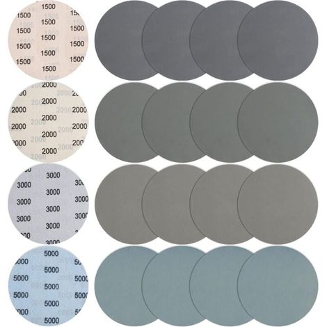 ALOVEZ 20 Pièces 150mm Papier de Verre Sec à l'eau, Abrasif Rond Grain 1500/2000/3000/5000 Papier a Poncer Disques de Ponçage Polissage pour Métal Bois