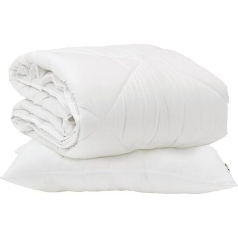 Couette en microfibre blanche garnie de duvet, avec 2 oreillers. (1/5)