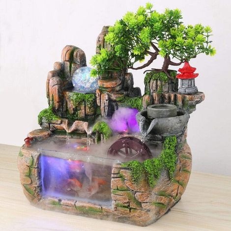 Fontaine d'intérieur avec éclairage cascade LED - Plantes - Jardin de rocaille - Décoration
