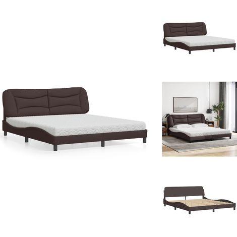 Lit avec matelas marron foncé 180x200 cm tissu - Lit Double - Lit Confortable - Lit Design - Literie - Sommier Tapissier (1/5)