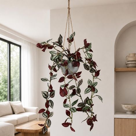 70cm Artificial Purple Tradescantia Zebrina Hanging Plant in Grey Pot (1/3)