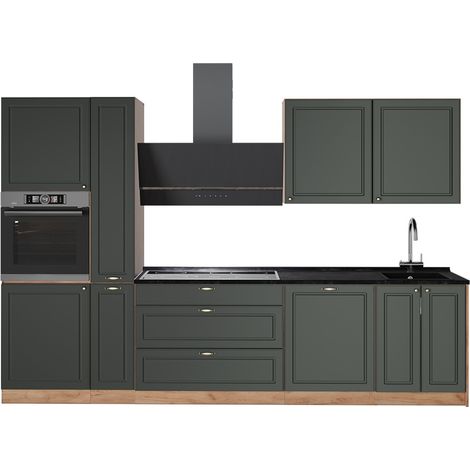 Cucina componibile Fame-Line, Verde-oro rustico/Rovere dorato, 310 cm senza piano di lavoro, Vicco (1/5)