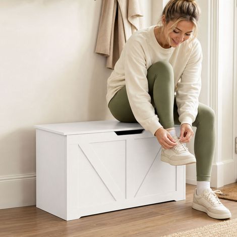 Banc de rangement avec charnière de sécurité et support en U, capacité de charge 136 kg (1/5)