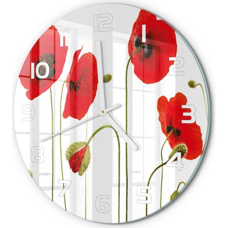 Horloge Murale Ronde Cadeau Original Verre Silencieuse pour Maison Salon Coquelicots fi 30 cm (1/5)