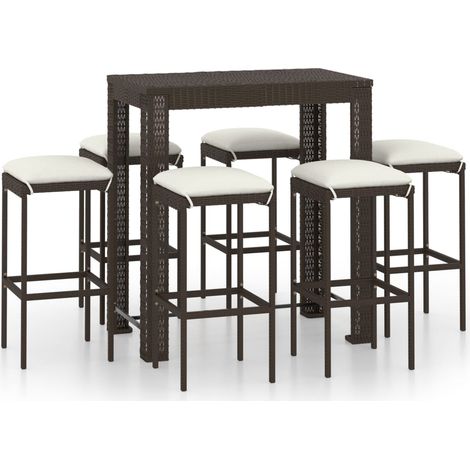 Maison Exclusive - 7-tlg. Gartenbar-Set mit Kissen Poly Rattan Br