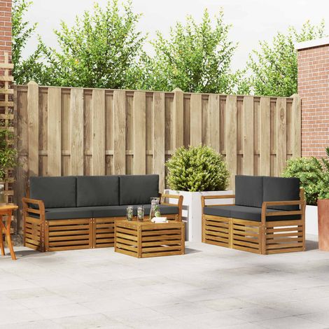 Set di divani da esterno modulare in legno massello di acacia con tavolo naturale e antracite 6 pz, 83.48kg - PANGIVO (1/5)