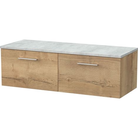 Pershall Contemporary Wall Hung 2 Drawer Vanity Unit with Laminate Worktop, 1200mm, Autumn Oak