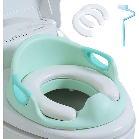 Réducteur de Wc - Reducteur Toilette Enfant Siège Toilette Wc EnfantRehausseur Wc Enfant avec Poignée et DossierAdaptateur Wc Enfant Tampons PU souples2, Brosse1 (1/5)