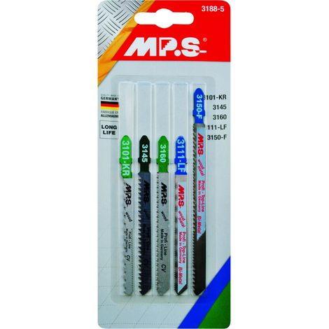 Juego de sierras calar MPS 3188, 5 uds, compatible con herramientas estándar.