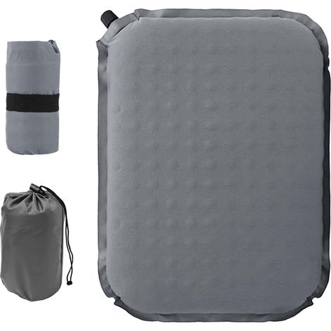 Coussin de siège d'extérieur gonflable, pliable, ultra léger, auto-gonflant pour camping, randonnée, stade, avion, coussin d'assise portable et confortable (gris) (1/5)