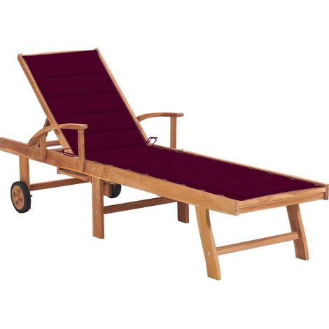 Sdraio sedia a sdraio lettino da giardino lettino da giardino terrazza mobili da esterno con cuscino rosso bordeaux legno massello di teak 020012504