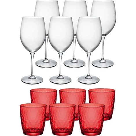Bormioli Rocco 322505 Spazio Set 12 Pezzi 6 Calici 42 cl e 6 Bicchieri Acqua 32 cl in Vetro colore Rosso (1/3)
