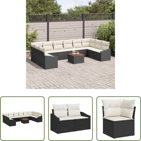 vidaXL Modulares Sofa - Gartensofa-set 11 pcs Schwarz und Creme Poly-Rattan (1/5)