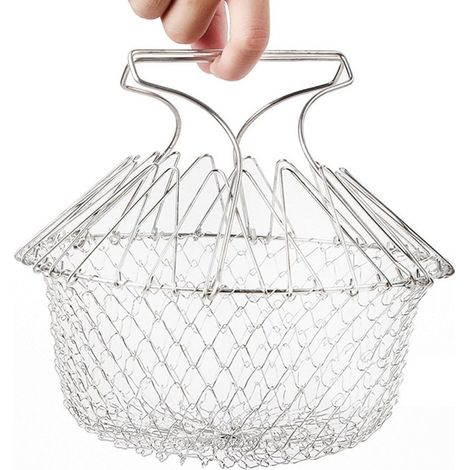 Fry Français Chef Panier par Aiqi, pliable Vapeur rincer la fatigue Magic filtre en acier inoxydable Net Panier pour cuisson de cuisine