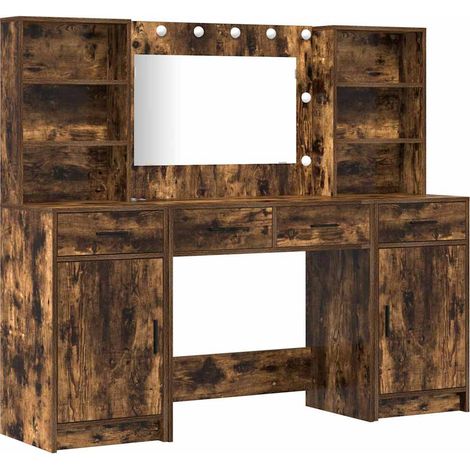 Maison Exclusive - Set da tavolo da trucco con LED con cassetto 3 pcs Rovere fumé