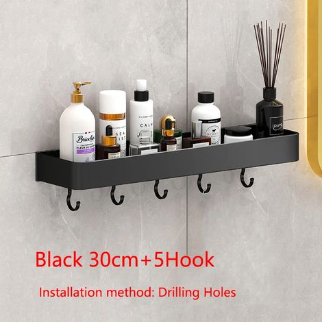 (Style noir, perçage 3.1) Étagère de douche, étagère murale flottante, étagère de toilette, étagères de rangement pour armoires de cuisine, organisateurs (1/5)