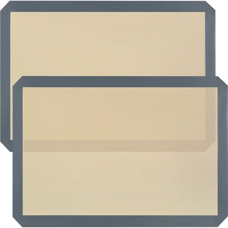 Tappetino da forno in silicone, tappetino da forno in silicone riutilizzabile, 42 x 29,5 cm, teglia da forno grigio scuro per biscotti, macarons e pane, 2 pezzi, nero (1/5)