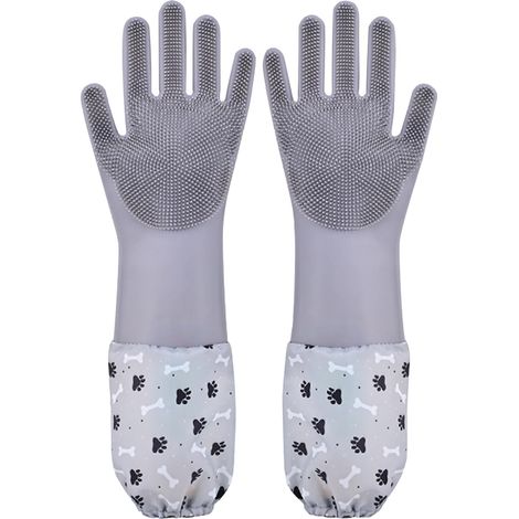 Gants de toilettage pour animaux, gants de lavage pour chats et chiens, en silicone résistant à la chaleur, 1 paire - gris) (1/4)
