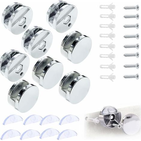 Support Mural Miroir De Fixation, Pince de Verre Miroir Rond Support Miroir, Accroche Miroir, Fixation Miroir Supports, pour 3-5mm Miroir avec Entretoise Verre, 8 Pièces (1/5)