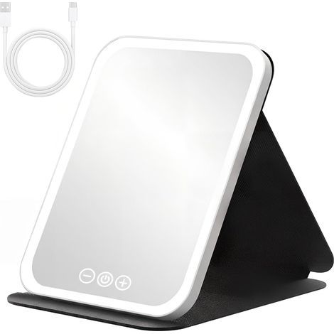 Miroir de maquillage lumineux, rechargeable par USB, avec écran tactile, pliable et portable, idéal pour les voyages et pour une utilisation dans la chambre à coucher.