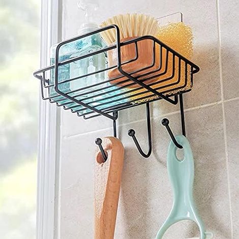 Küchenschwammhalter, 2-in-1 Küchenspüle-Organizer, Schwammhalter, Aufbewahrungskorb für Schwammwaschmittel, für Küche, Badezimmer (mit 3 Haken)
