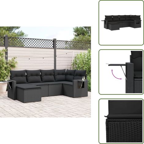 Salon de jardin 6 pcs avec coussins noir résine tressée - Ensemble Salon De Jardin - Meuble Extérieur - Jardin Design - Mobilier Résistant Aux Intempéries - Chaise Lounge (1/5)