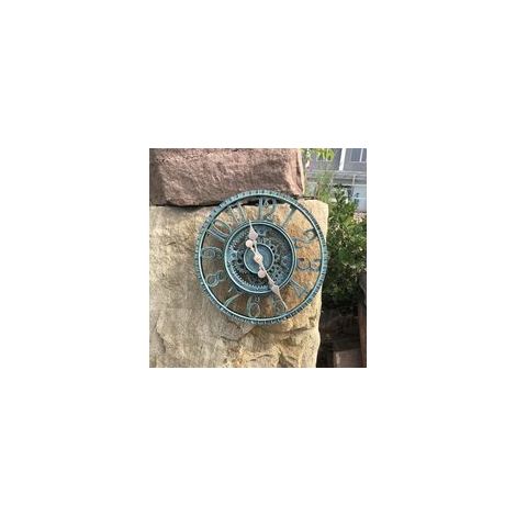 Horloge de jardin vintage 30 cm – Effet ardoise bleue – Résistante à l'eau – Cadran ouvert avec chiffres arabes – Fonctionne sur piles (1/5)