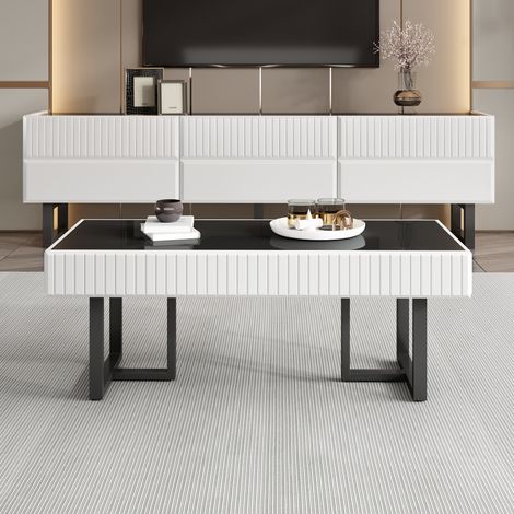 TV-Möbel 170 x 35 x 47 cm, Couchtisch-Set, schwarz-weißes Design, integrierter Stauraum, MDF und Spanplatte (1/5)
