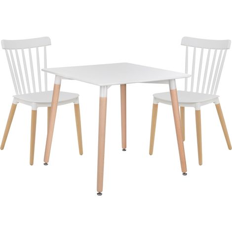 SKLUM Esstisch-Set aus Buchenholz und MDF (80 x 80 cm) und 2 Royal-Stühlen Weiss                                  