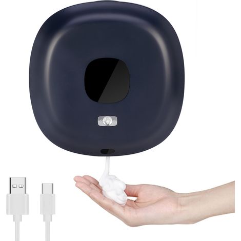 Dispensador de jabón automático de pared, 300 ml, no requiere taladrar, recargable por USB, sin contacto con sensor. Apto para cocinas, baños y hoteles (azul).