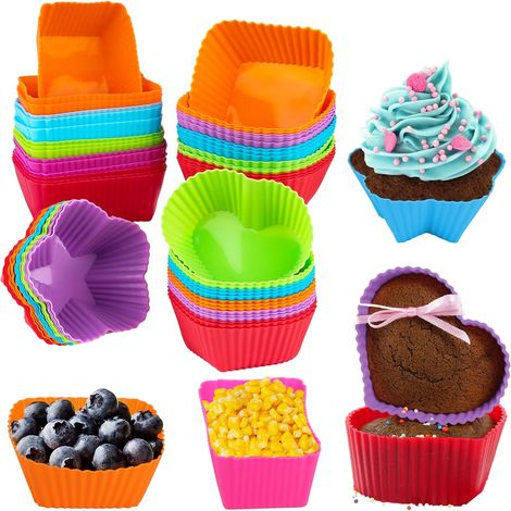 Lot de 60 Moules à Muffins en Silicone - 4 Moules Réutilisables pour Cupcakes, Pâtisserie, Crème et Pudding - Antiadhésifs, Sans BPA,Parent,- (1/5)