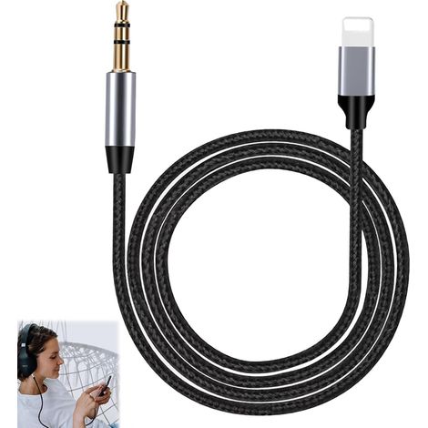 Prise Jack,Cable Auxiliaire Voiture Compatible avec 14/13/12/11/XS/XR/8/7/iPad/SE/Pro,Adaptateur Jack avec Cable Aux 1 Mètre 3.5mm Mâle (1/5)