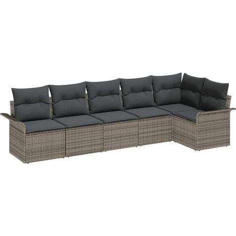 Maison Exclusive - Gartensofa-set mit Kissen 6 pcs Grau Poly-Ratt