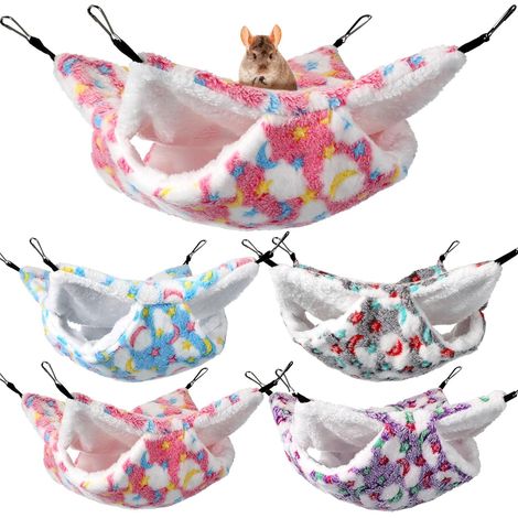 4 Hamacs pour Petits Animaux Hamacs Suspendus pour Cochons d'Inde Lits à Suspendre pour Furet Cachettes de Couchage pour Rat Accessoires de Cage en Polaire pour Hamster (Étoile, Lune) (1/5)